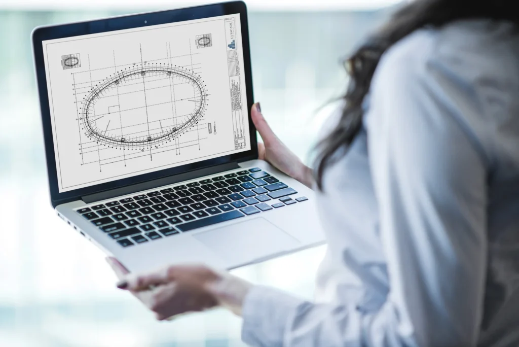 photo of a laptop with shop drawing 